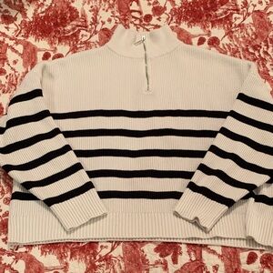 Mango Black and White Striped Turtleneck Sweater